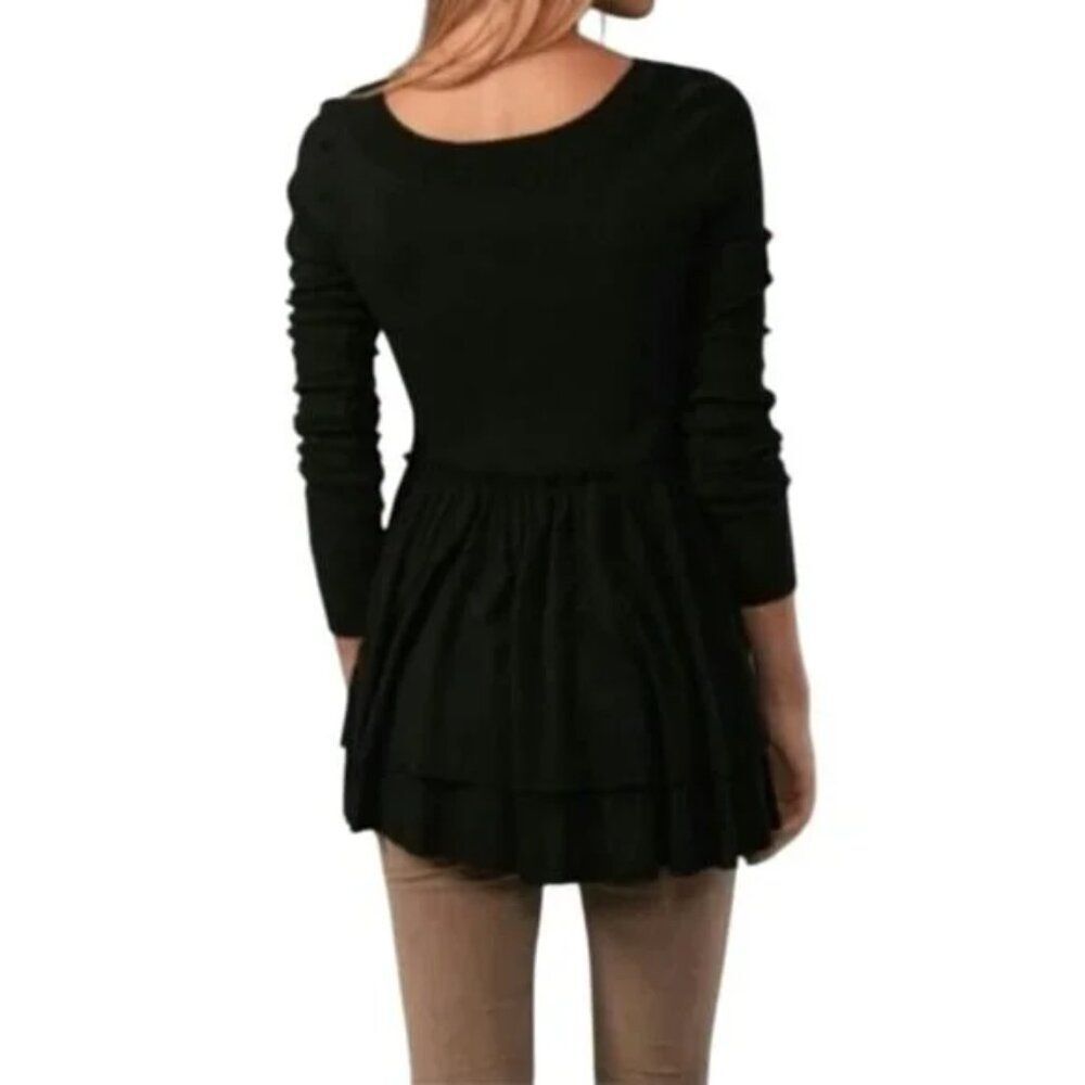 RARE Free People Black Babydoll Henley Waffle Thermal Top - Crochet detail - XS - Picture 2 of 8
